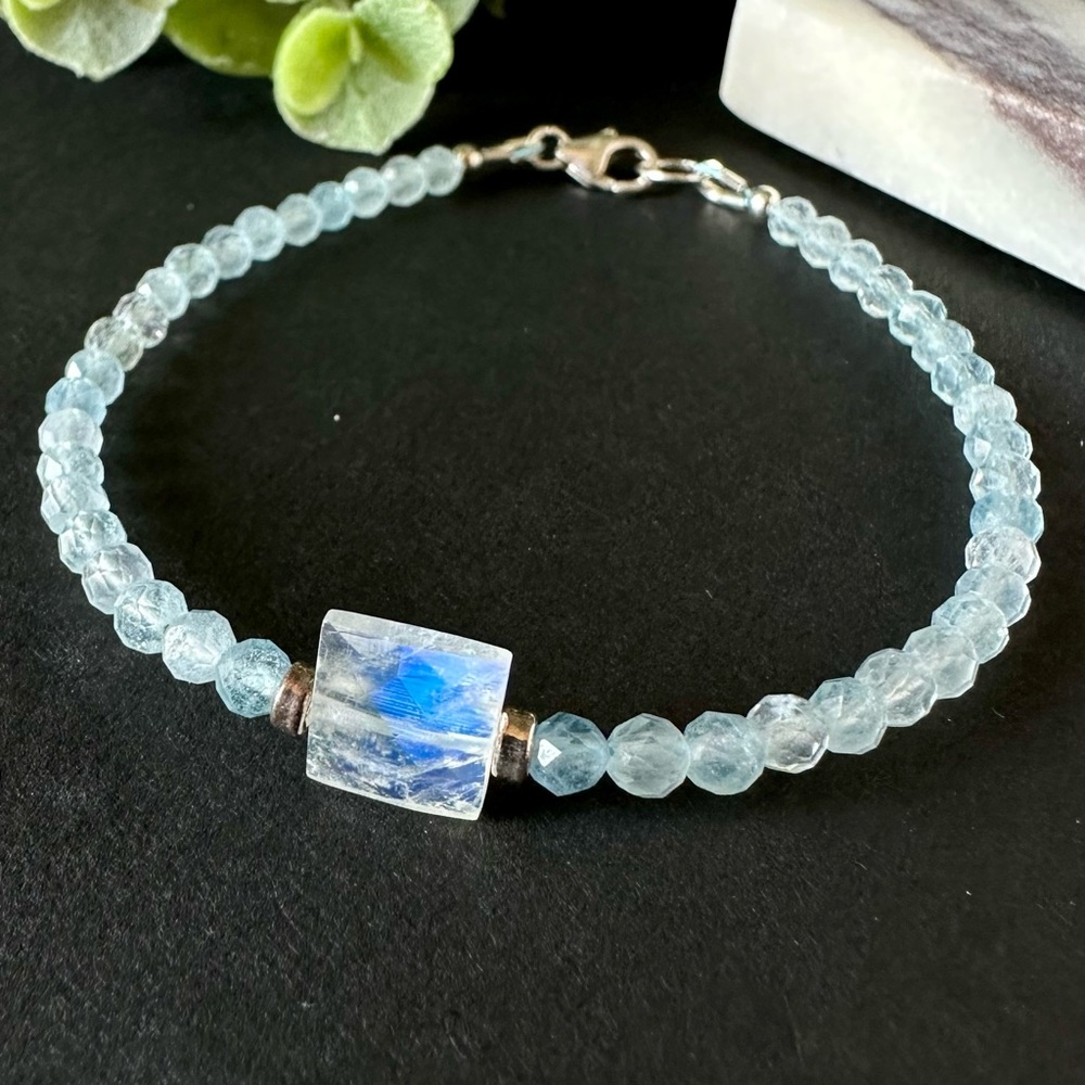 Moonstone and aquamarine bracelet in sterling silver